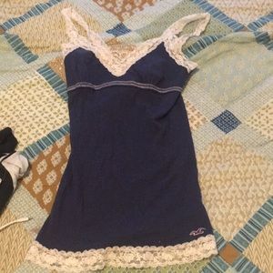 Blue and cream colored tank